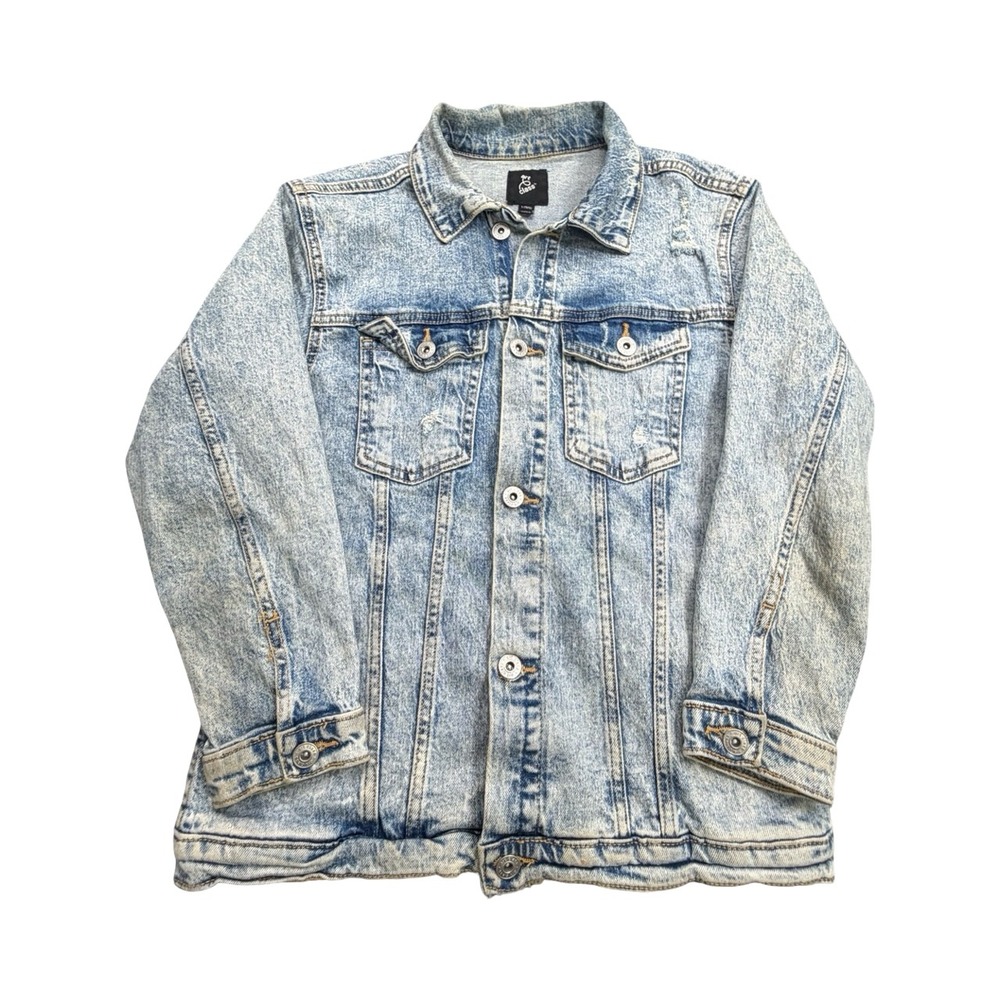 Art Class Denim Jacket Boy L 10/12 Light Blue Acid Wash Distressed Trucker Style